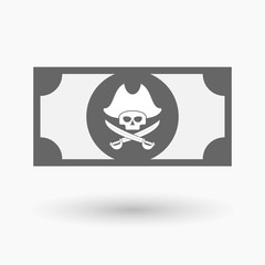 Isolated bank note with a pirate skull
