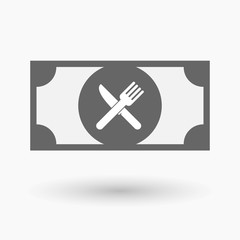 Isolated bank note with a knife and a fork