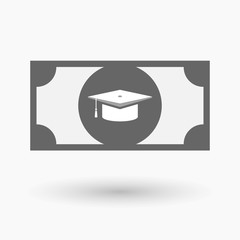Isolated bank note with a graduation cap