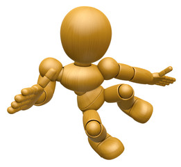 3D Wood Doll Mascot unclasp both hands jumping. 3D Wooden Ball Jointed Doll Character Design Series.