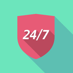 Long shadow shield with    the text 24/7