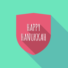 Long shadow shield with    the text HAPPY HANUKKAH