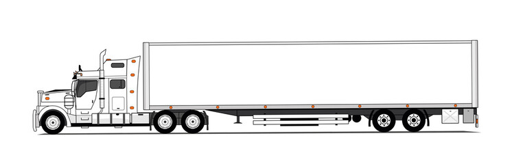 White american style truck with trailer - obrazy, fototapety, plakaty