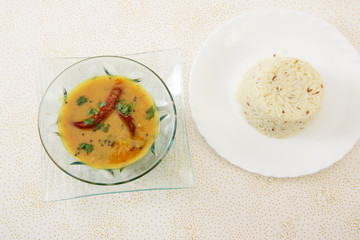Whole Yellow Lentil or Yellow Daal and Rice, Indian Dish