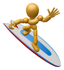 3D Wood Doll Mascot to play a surfboard.. 3D Wooden Ball Jointed Doll Character Design Series.