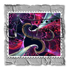 3D rendering of peeled decayed fractal stamp
