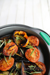 Vegetables grilled pan fried eggplant and tomatoes