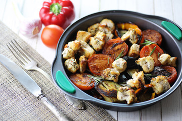 Vegetables grilled pan fried eggplant and tomatoes