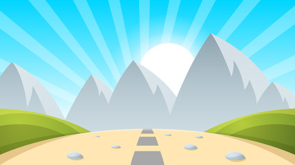 Cartoon landscape mountain, sun light Vector eps 10