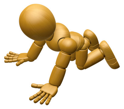 3D Wood Doll Mascot flop on one's knees. 3D Wooden Ball Jointed Doll Character Design Series.