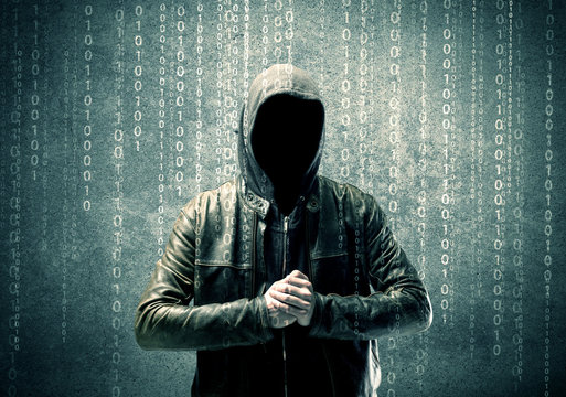 Angry mysterious hacker with numbers
