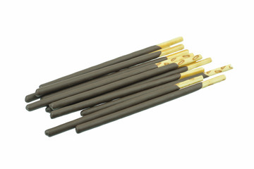 biscuit stick coated with chocolate isolated on white