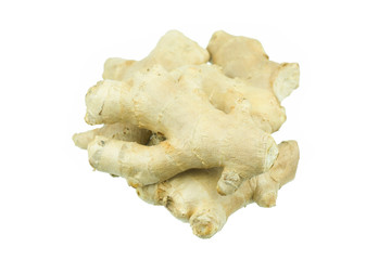 Root ginger isolated on a white studio background.