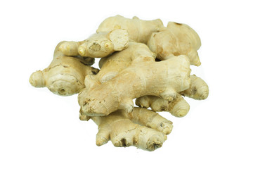 Root ginger isolated on a white studio background.
