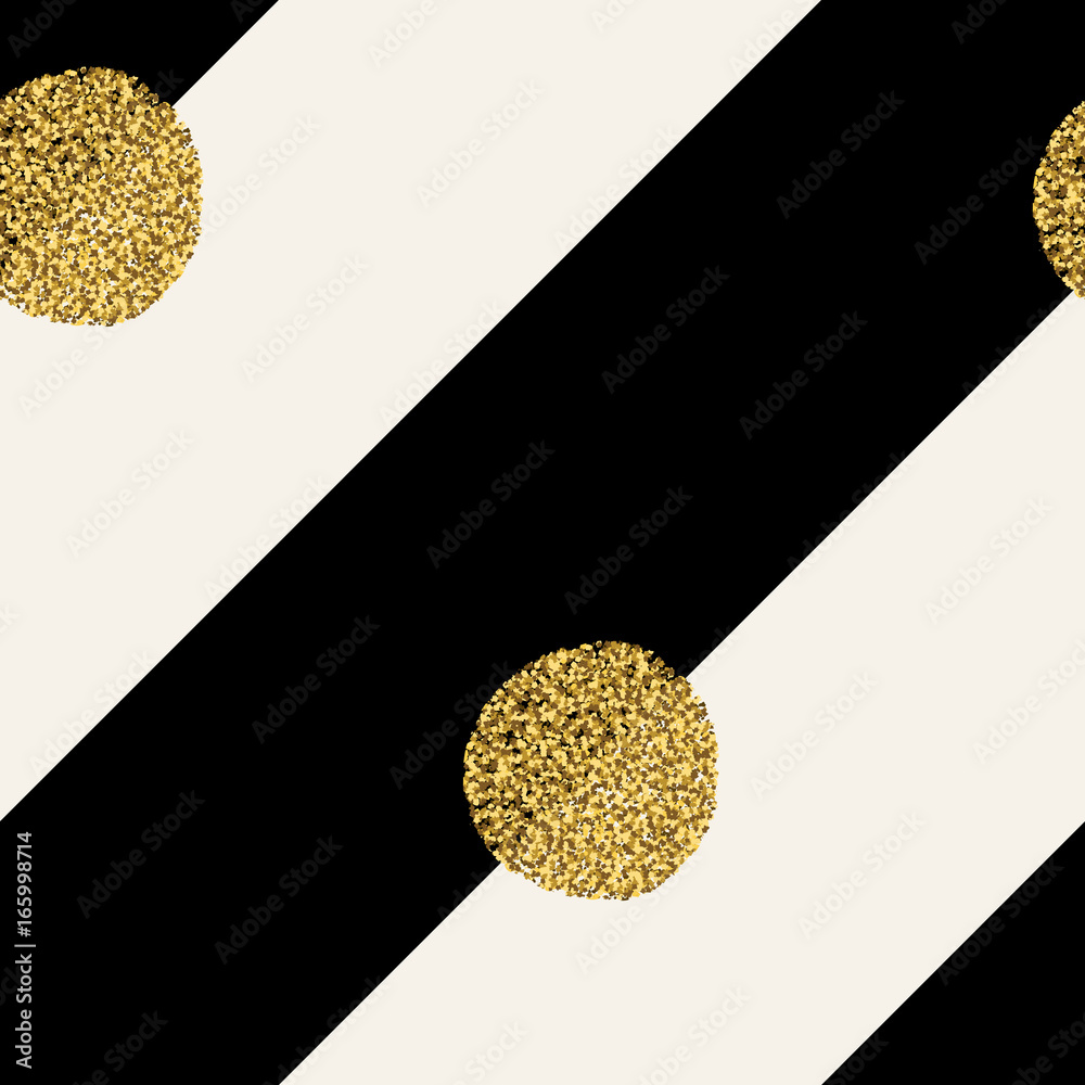 Poster Diagonal black lines on white background. Golden dots seamless design. Seamless vector pattern.