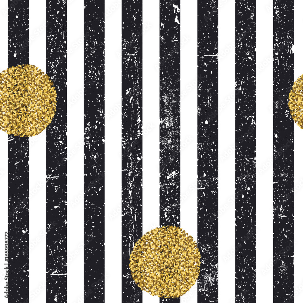 Aufkleber Black textured lines and chaotic golden dots seamless pattern. Vintage retro pattern. Abstract vector background