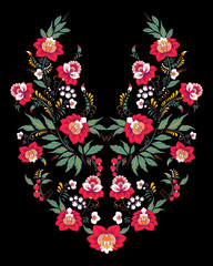stock vector flowers and leaf ornament. oriental or russian pattern.necklace embroidery design