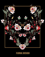 stock vector flowers and leaf ornament. oriental or russian pattern.necklace embroidery design