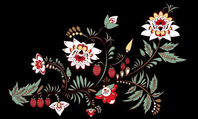 stock vector  flower and ,bouquet. oriental or arabic, russia textile design. template for card. banner