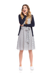 Surprised Beautiful Young Woman Is Shouting And Looking Away