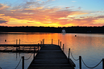 Naklejka na ściany i meble Beautiful sunset on the lake view 
