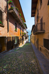 Fototapeta na wymiar Historic old town of Cannobio. Lane down to Lake Maggiore - Lago Maggiore, Verbania, Piemont, Italy