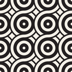 Vector seamless geometric pattern composed with circles and lines. Modern stylish rounded stripes texture. Repeating abstract background