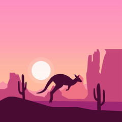 Landscape silhouette illustration with kangaroo