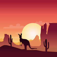 Landscape silhouette illustration with kangaroo