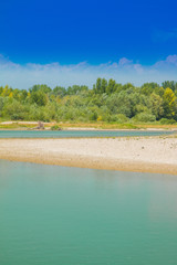      Beautiful nature landscape, sand beach on Drava river in Medjimurje, Croatia 