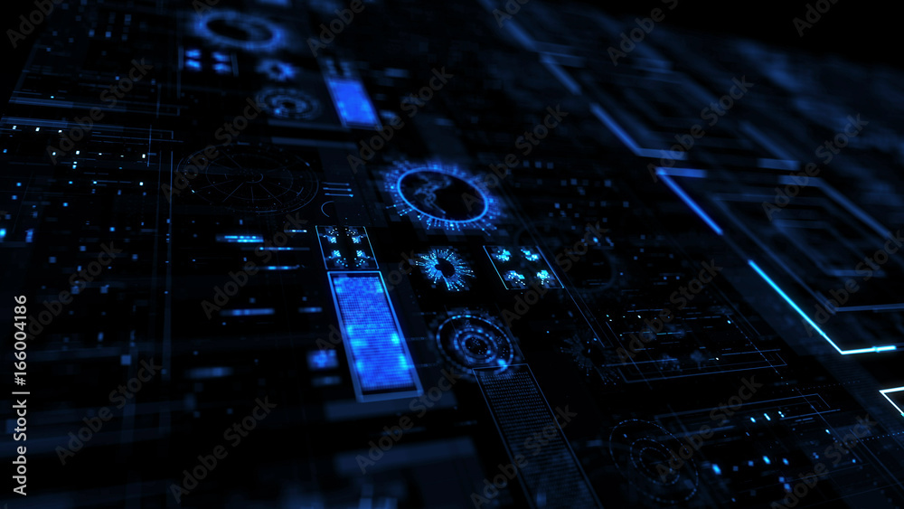 Poster abstract 3d render of futuristic interface. hud design. ui/ux concept background with depth of field
