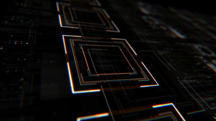 Abstract 3d render of  futuristic  interface. HUD design. UI/UX concept background with depth of field.