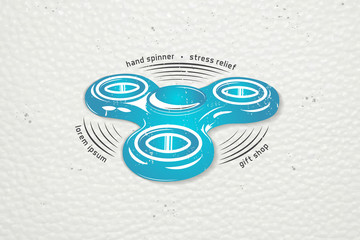 Hand Fidget Spinner Stress Relief Toys. Detailed object. Typographic labels, stickers, logos and badges.