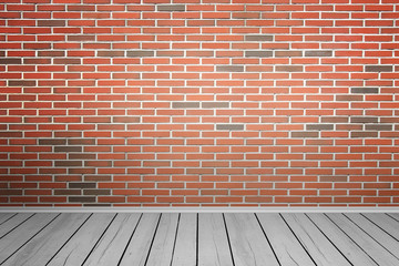 Empty brick wall and wooden floor.