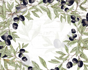 Fototapety  Ręcznie rysowane rama z gałązek oliwnych