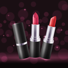 Makeup colorful lipstick set, lipstick swatches for catalog template. Vector illustration EPS 10.