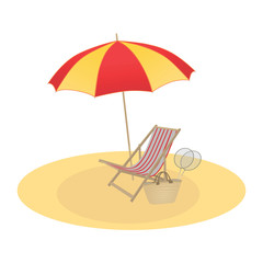 Illustration on a summer theme, umbrella and chaise longue.