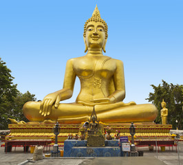 Golden Buddha statue of  Big Buddha on blue sky, Pattaya Thailand