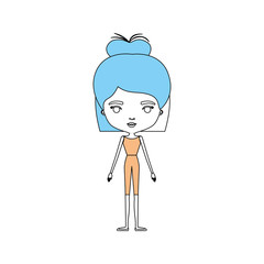 color sections silhouette caricature skinny woman in clothes with bun medium modern hairstyle