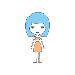 color sections silhouette caricature skinny woman in clothes with medium straight hairstyle