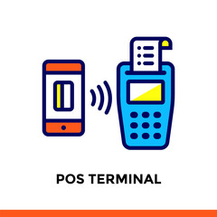 Vector outline icons POS TERMINAL of finance, banking. High quality modern icons suitable for print, website and presentation