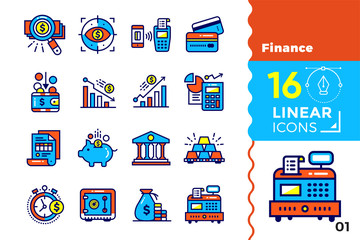 Vector linear icons set of finance, banking. High quality modern icons suitable for print, website and presentation
