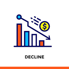 Vector outline icons DECLINE of finance, banking. High quality modern icons suitable for print, website and presentation