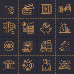 Outline icons set of finance, banking. Unique modern icons suitable for print, website and presentation
