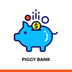 Vector outline icons PIGGY BANK of finance, banking. High quality modern icons suitable for print, website and presentation