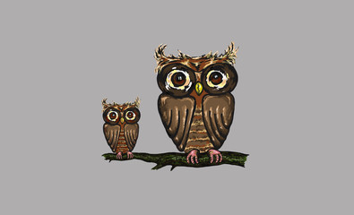 Illustration of an owl with a baby