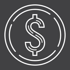 Coin dollar line icon, business and finance, money sign vector graphics, a linear pattern on a black background, eps 10.