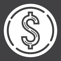 Coin dollar glyph icon, business and finance, money sign vector graphics, a solid pattern on a black background, eps 10.