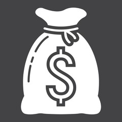 Money bag glyph icon, business and finance, dollar sign vector graphics, a solid pattern on a black background, eps 10.