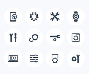settings, configuration, repair service icons on white